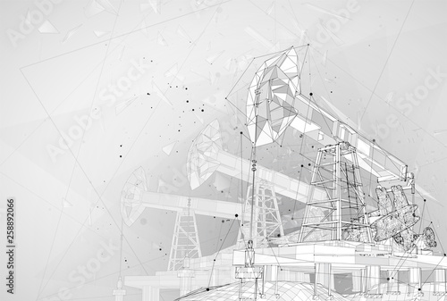 oil derrick. vector 3d object. mining of minerals. abstract explosion of particles.