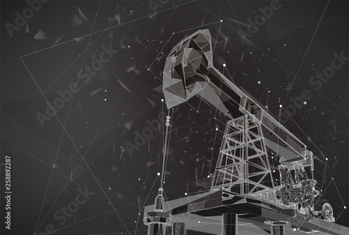 oil derrick. vector 3d object. mining of minerals. abstract explosion of particles.
