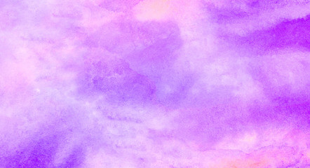Gentle pink and soft purple watercolor brush drawn background. Smooth grungy light pastel colors ink glow aquarelle smudge illustration. Paper textured pattern for vintage design, retro card template