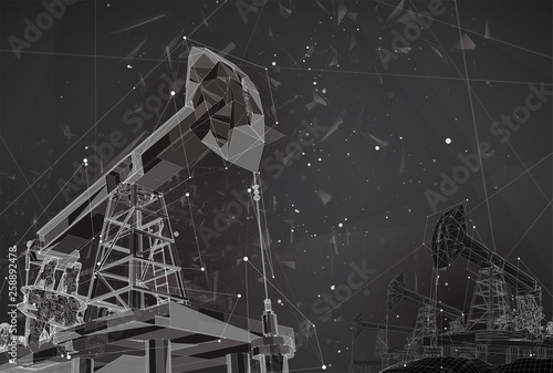 oil derrick. vector 3d object. mining of minerals. abstract explosion of particles.