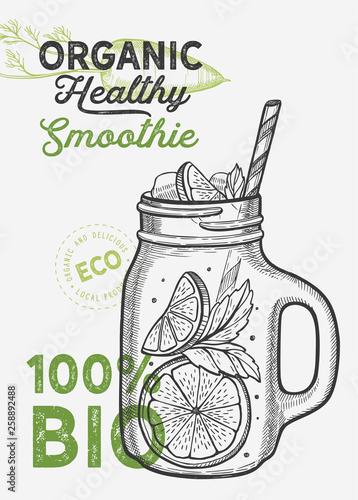 Drink menu smoothie illustration for juice restaurant.