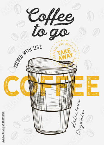Coffee to go hand drawn illustration for restaurant.
