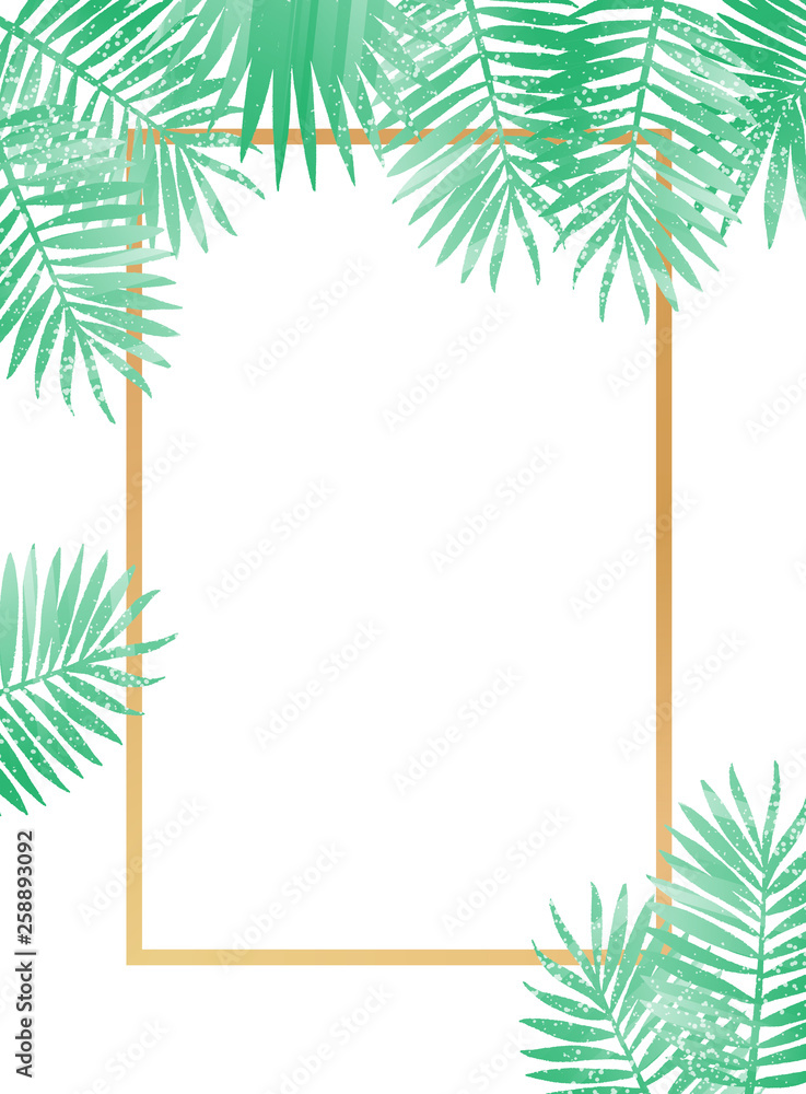 Vector tropical leaves banner on white background. With place for text