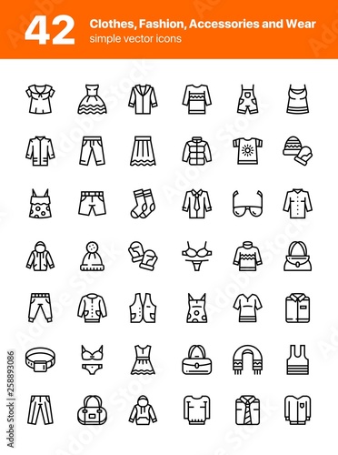 Set of 42 Clothes  fashion  accessories and wear vector line icons for web and mobile design