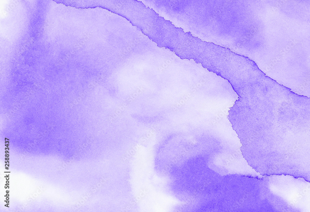 Beautiful ink effect grungy violet gradient water color artistic brush paint stain background. Paper textured vintage purple abstract watercolor painted illustration for retro aquarelle card design
