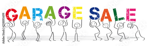 garage sale - People with big colorful letters