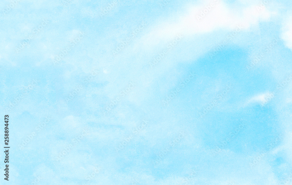 Fototapeta Creative wet ink effect turquoise color watercolor background. Light sky blue shades frame illustration. Grunge aquarelle painted paper textured canvas for vintage design, invitation card, template