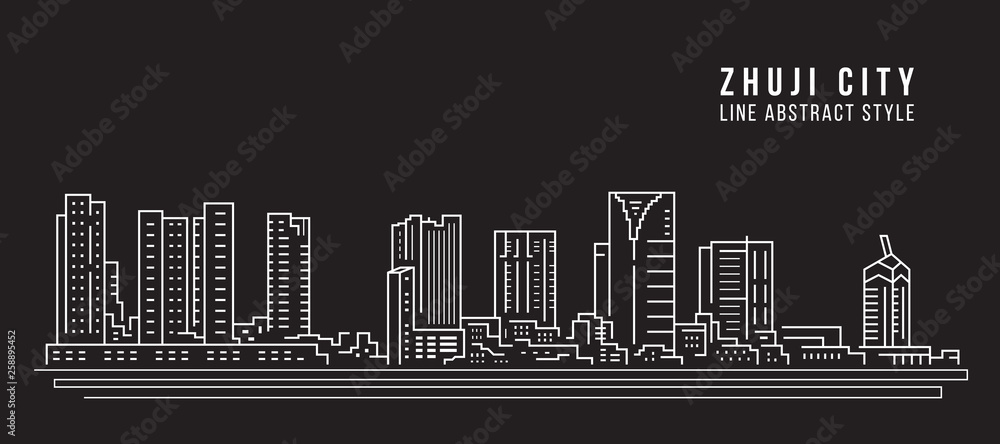 Cityscape Building Line art Vector Illustration design -  Zhuji city