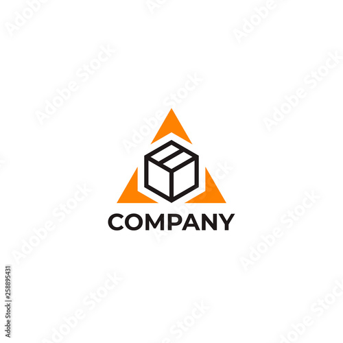 Transport Logistic or Delivery Logo Template. Triangle Box + Arrows. Express moving icon for courier delivery or transportation and shipping service. Delivery service logotype.