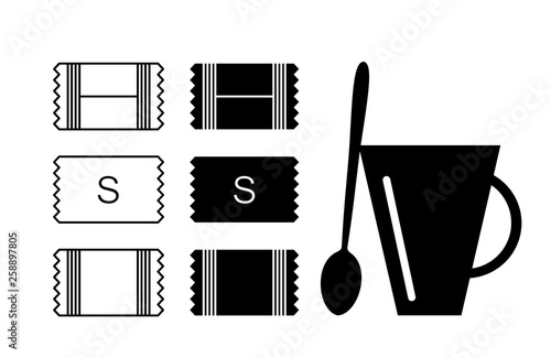 Sugar Sachet Icon or Container Sign with Salt and Paper.