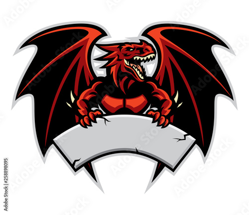 dragon mascot hold the blank sign for text space