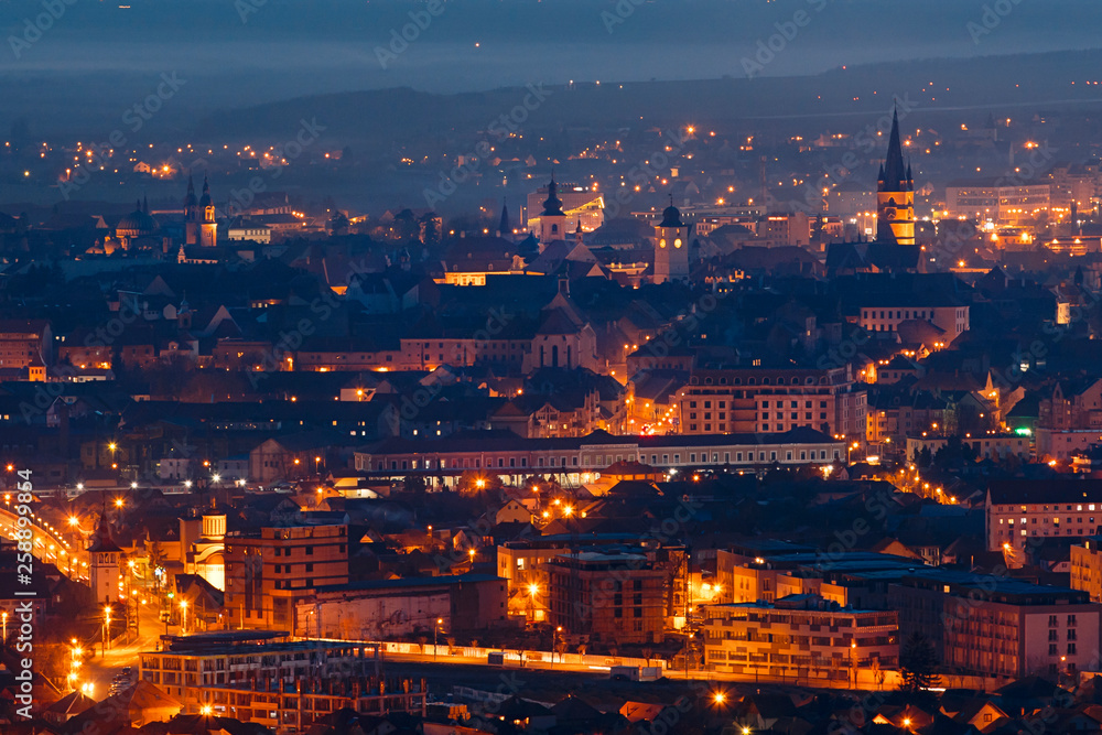 Romania medieval town at night 