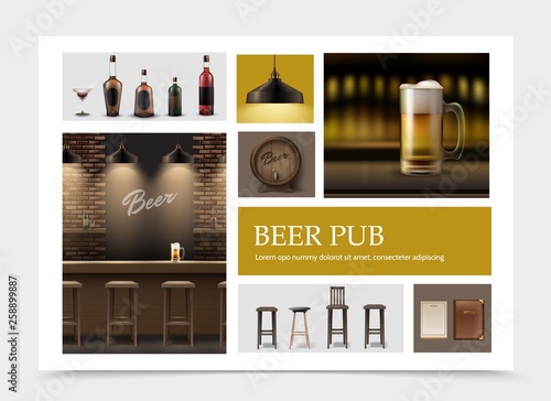 Realistic Pub Elements Set