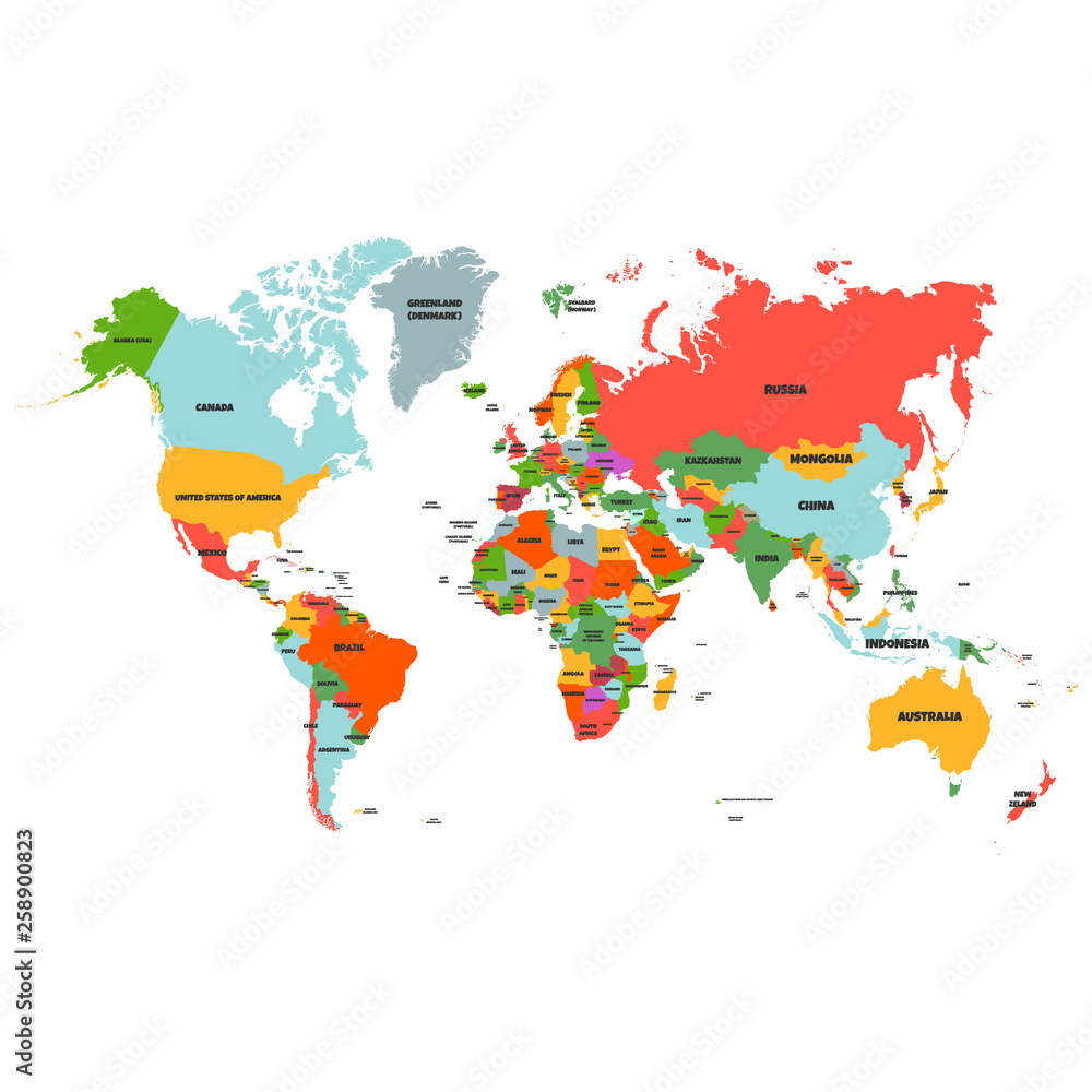 Colorful Hi detailed Vector world map complete with all countries ...