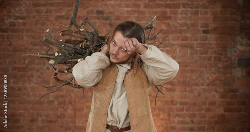 Portrait of tired and exhausted peasant