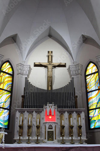 A Japanese Catholic church and its architecture inside photo