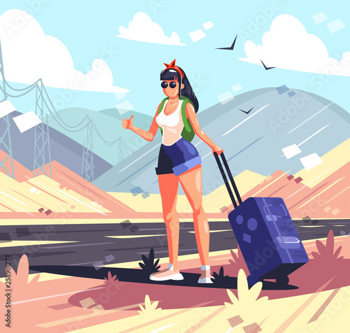 Hitchhiking girl. 