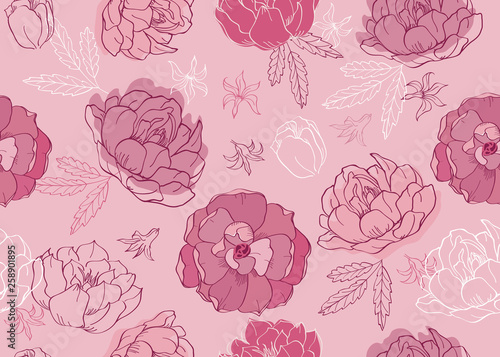 Seamless pattern with hand drawn spring flowers for textile, wallpapers, gift wrap and scrapbook. Vector illustration.
