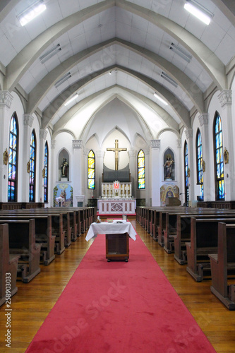 A Japanese Catholic church and its architecture inside photo