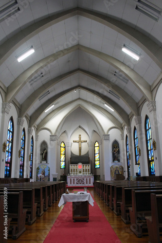 A Japanese Catholic church and its architecture inside photo