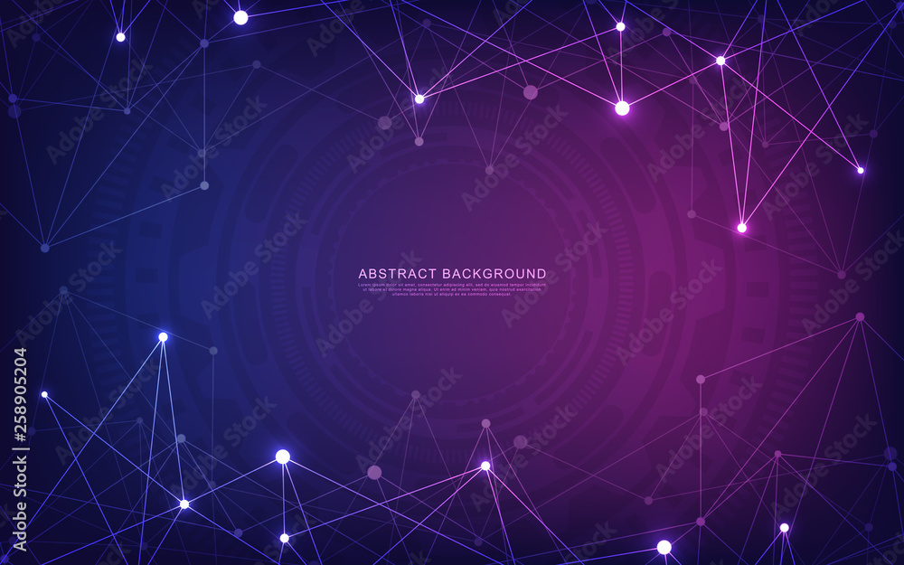 Obraz premium Global network connection. Abstract geometric background with connecting dots and lines. Digital technology and communication concept.