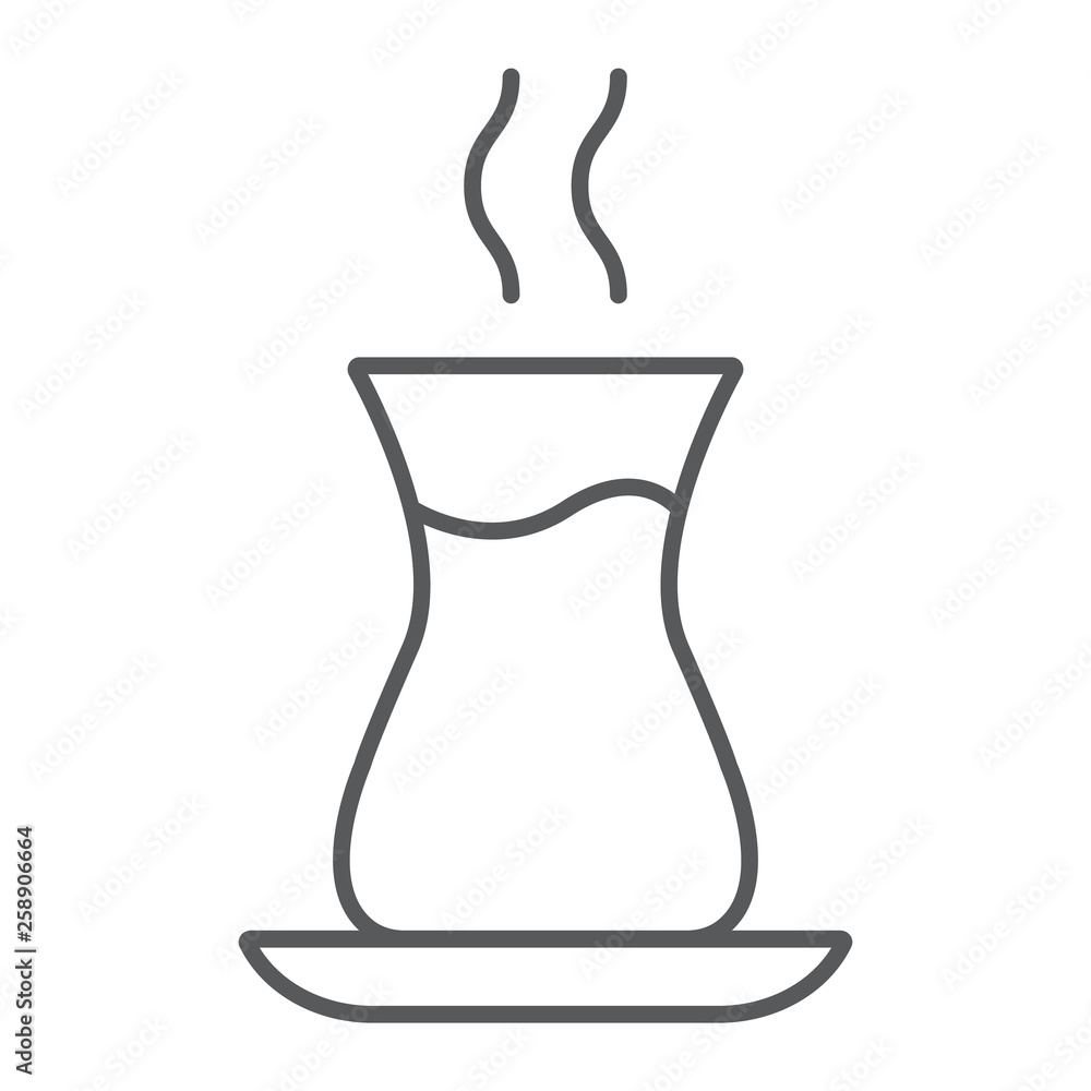 Turkish tea thin line icon, arab and drink, east tea cup sign, vector ...