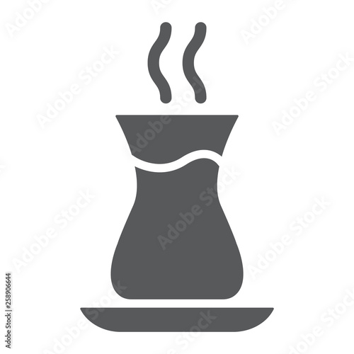 Turkish tea glyph icon, arab and drink, east tea cup sign, vector graphics, a solid pattern on a white background.