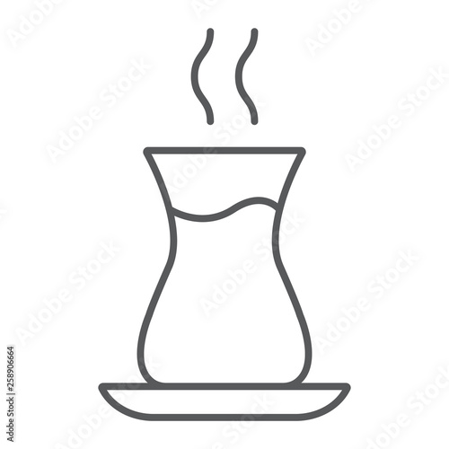 Turkish tea thin line icon, arab and drink, east tea cup sign, vector graphics, a linear pattern on a white background.