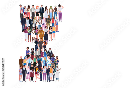 mix race people group different occupation standing together in hourglass shape deadline time management concept male female workers full length horizontal flat white background