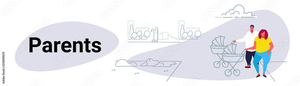 fat obese couple with baby in pram walking city urban park happy family overweight father mother and child having fun outdoor cityscape background full length sketch horizontal fat obese couple with baby in pram walking city urban park happy family overweight father mother and child having fun outdoor cityscape background full length sketch horizontal