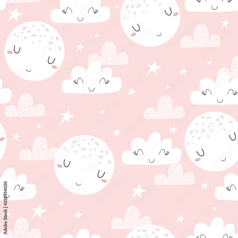 Cute hand drawn clouds and stars Seamless pattern. vector illustration. Cute hand drawn clouds and stars Seamless pattern. vector illustration.