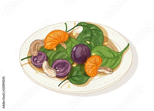 Delicious salad on plate isolated on white background