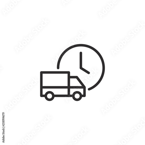 Fast shipping express delivery truck with clock. Line icon design. Vector illustration for apps and websites.
