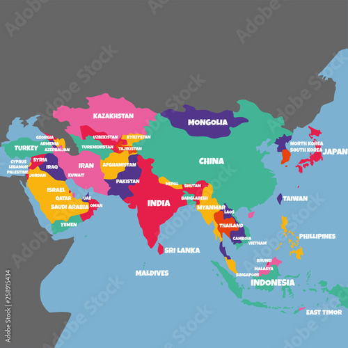ASIA MAP WITH THE NAME OF THE COUNTRIES