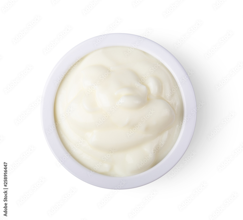 yoghurt in a cup isolated on white background . top view yoghurt in a cup isolated on white background . top view