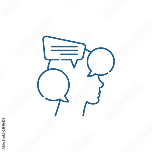 Internal dialogue line concept icon. Internal dialogue flat  vector website sign, outline symbol, illustration.