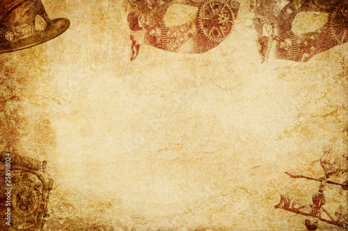 steampum mask n hat paper background