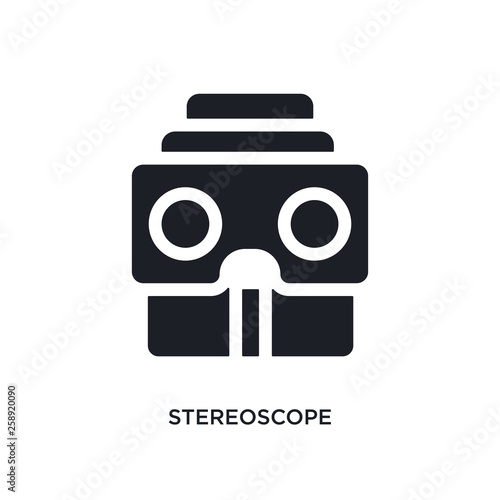 black stereoscope isolated vector icon. simple element illustration from augmented reality concept vector icons. stereoscope editable black logo symbol design on white background. can be use for web