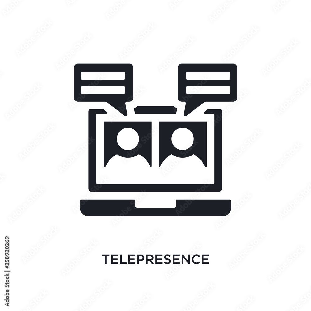 black telepresence isolated vector icon. simple element illustration from augmented reality concept vector icons. telepresence editable black logo symbol design on white background. can be use for black telepresence isolated vector icon. simple element illustration from augmented reality concept vector icons. telepresence editable black logo symbol design on white background. can be use for
