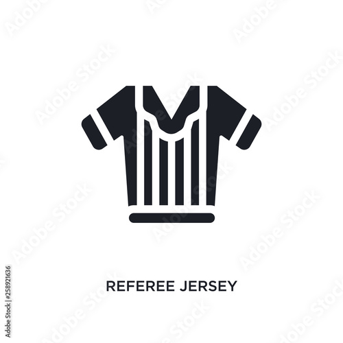 black referee jersey isolated vector icon. simple element illustration from football concept vector icons. referee jersey editable black logo symbol design on white background. can be use for web