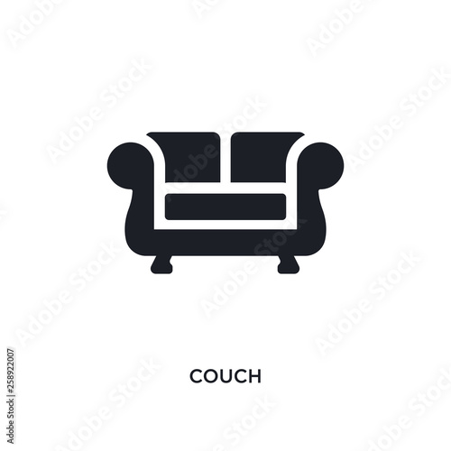 black couch isolated vector icon. simple element illustration from furniture & household concept vector icons. couch editable black logo symbol design on white background. can be use for web and