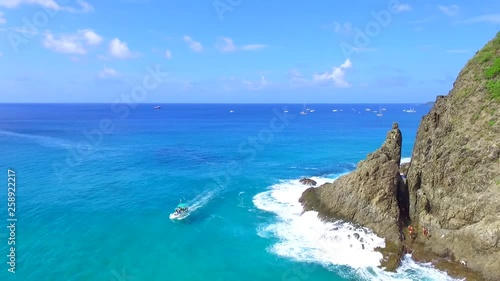 Drone record a beautiful view: blue water sea in Brazil beach