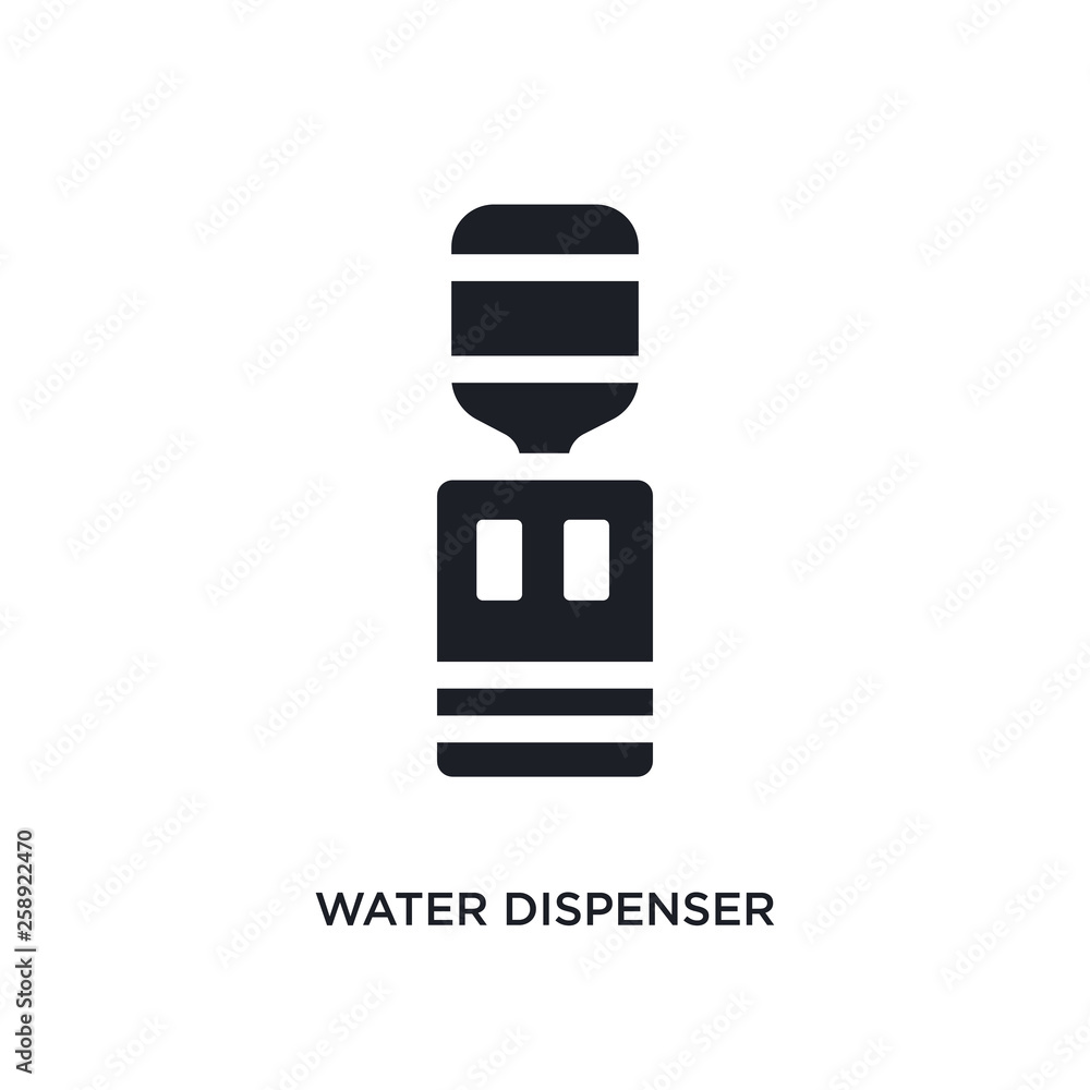 black water dispenser isolated vector icon. simple element illustration from furniture and household concept vector icons. water dispenser editable black logo symbol design on white background. can