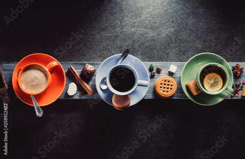 cup of coffee, cacao and tea