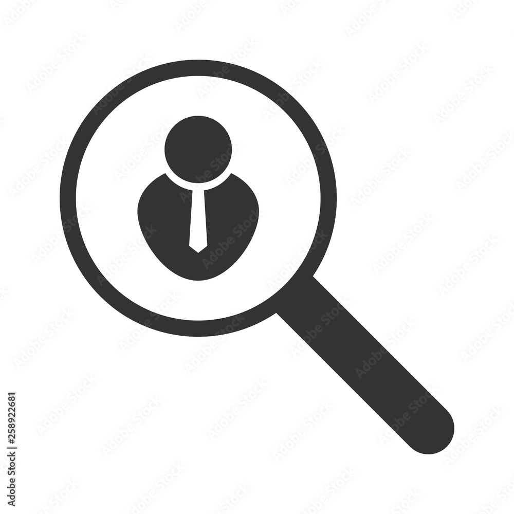 Magnifying glass icon. Magnifier symbol concept search for people to work.  Stock Vector