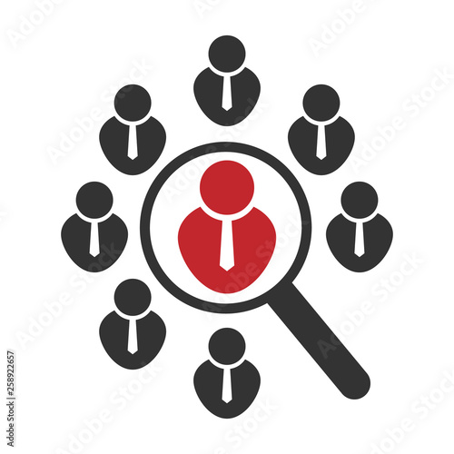 Vacant position icon or searching for job or employee. Search people. Vector concept pictogram magnifier.