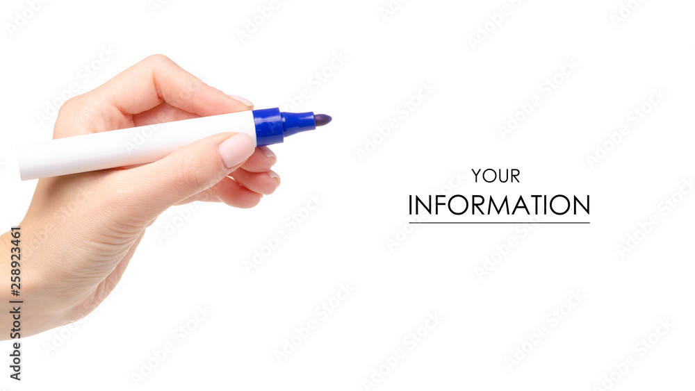 Blue marker in hand pattern on a white background. Isolation Blue marker in hand pattern on a white background. Isolation