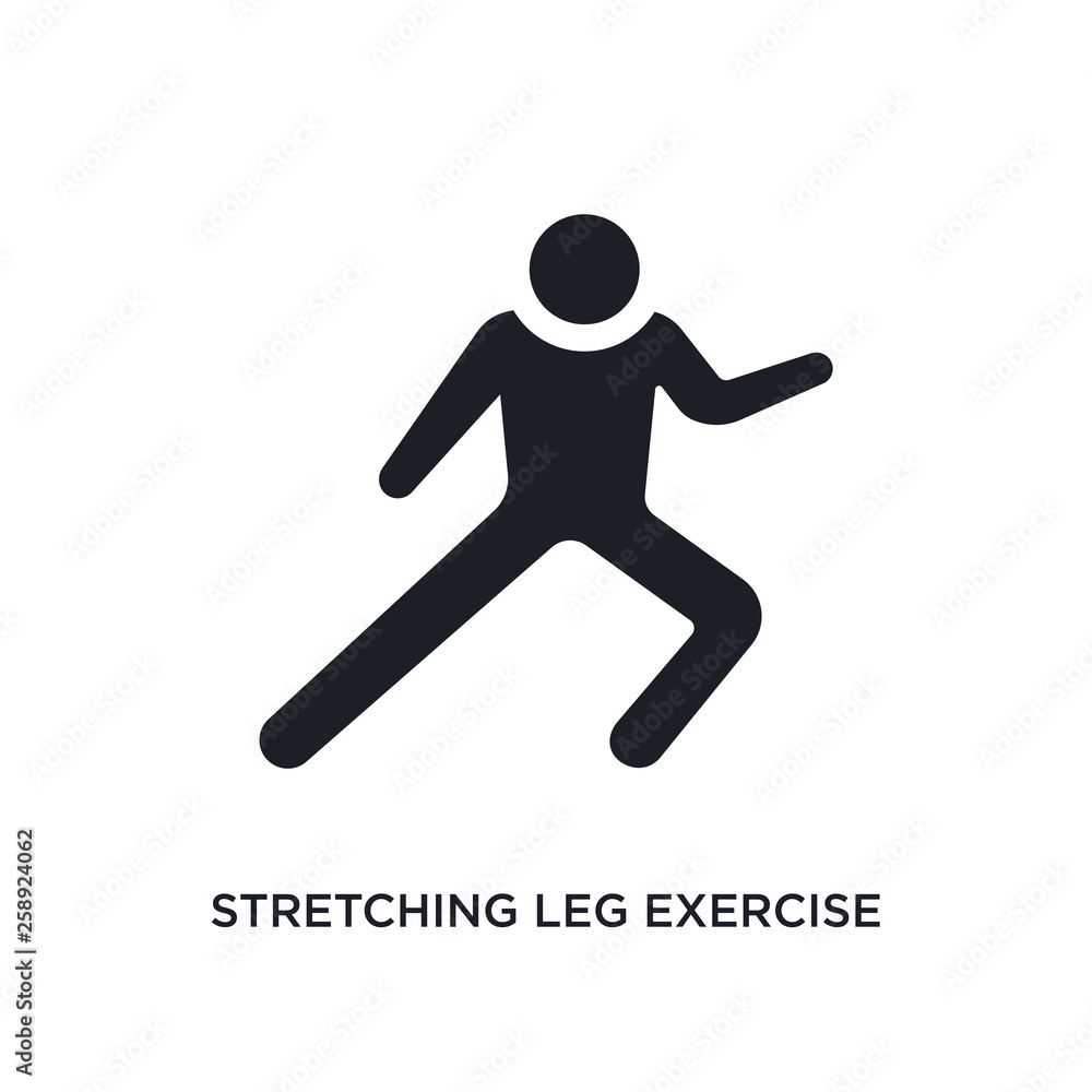 black stretching leg exercise isolated vector icon. simple element illustration from gym and fitness concept vector icons. stretching leg exercise editable logo symbol design on white background.