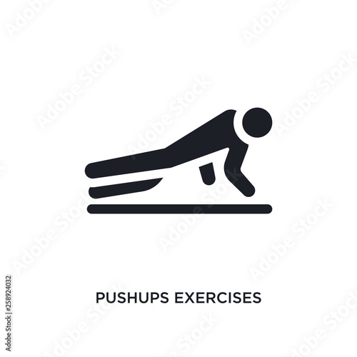 black pushups exercises isolated vector icon. simple element illustration from gym and fitness concept vector icons. pushups exercises editable logo symbol design on white background. can be use for