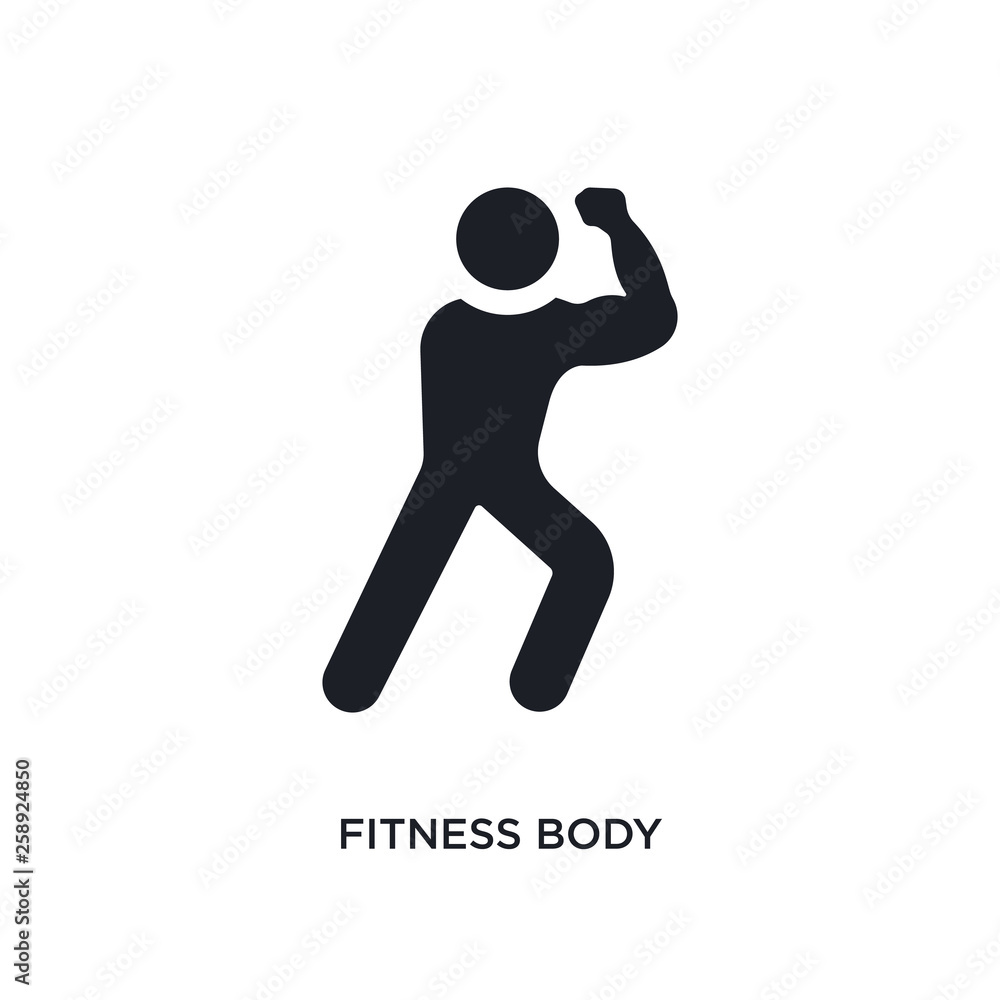 black fitness body isolated vector icon. simple element illustration from gym and fitness concept vector icons. fitness body editable logo symbol design on white background. can be use for web and black fitness body isolated vector icon. simple element illustration from gym and fitness concept vector icons. fitness body editable logo symbol design on white background. can be use for web and